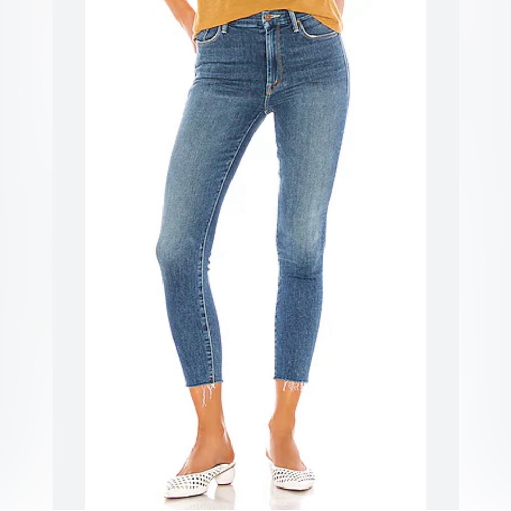 Mother Looker Ankle Fray Jeans Womens 24 Skinny Big Sky Mid Rise Raw Hem Stretch